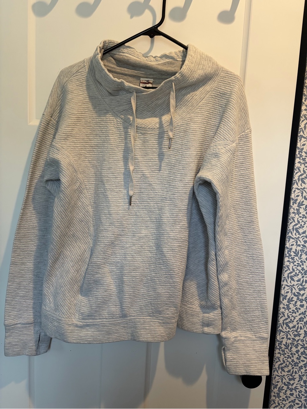 Kirkland Signature Light Gray Ribbed Funnel-Neck Drawstring Sweatshirt